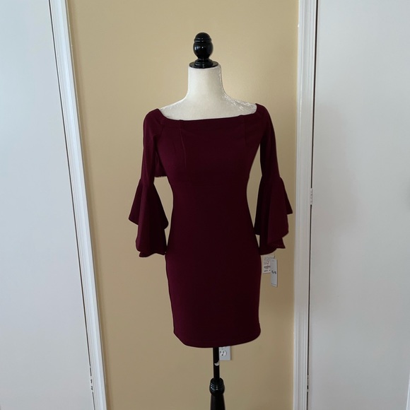 Teeze Me Bell Sleeve Dress in Burgundy - Picture 2 of 7